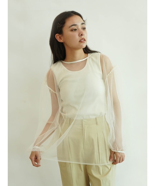 FIKA.(フィーカ)の「Back ribbon tulle blouse(Tシャツ/カットソー・レディース・ブラック/オフホワイト・FREE)」の6枚目の写真