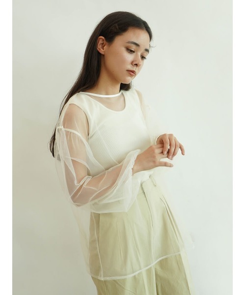 FIKA.(フィーカ)の「Back ribbon tulle blouse(Tシャツ/カットソー・レディース・ブラック/オフホワイト・FREE)」の7枚目の写真