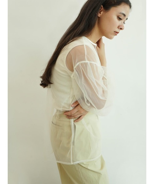 FIKA.(フィーカ)の「Back ribbon tulle blouse(Tシャツ/カットソー・レディース・ブラック/オフホワイト・FREE)」の8枚目の写真