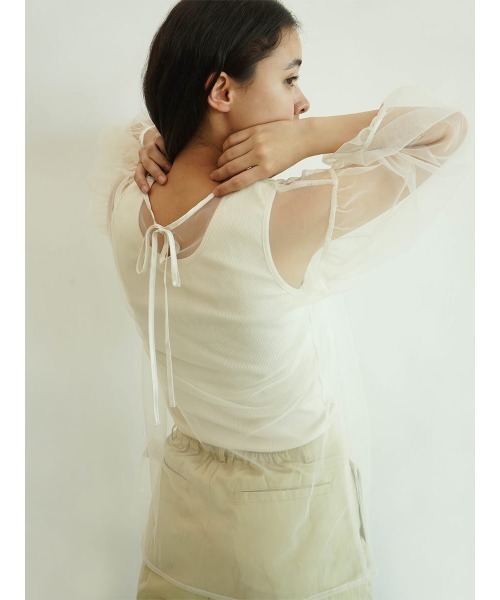 FIKA.(フィーカ)の「Back ribbon tulle blouse(Tシャツ/カットソー・レディース・ブラック/オフホワイト・FREE)」の9枚目の写真