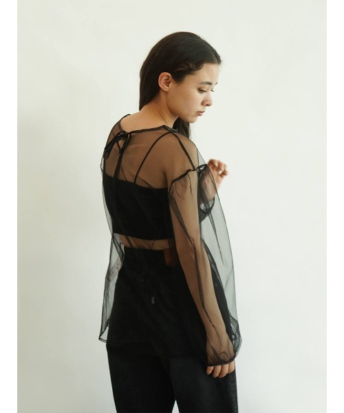 FIKA.(フィーカ)の「Back ribbon tulle blouse(Tシャツ/カットソー・レディース・ブラック/オフホワイト・FREE)」の13枚目の写真