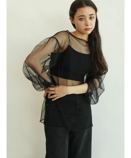 FIKA.(フィーカ)の「Back ribbon tulle blouse(Tシャツ/カットソー・レディース・ブラック/オフホワイト・FREE)」の14枚目の写真