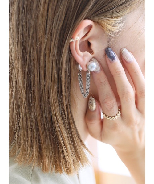 reca(レカ)の「パール×チェーンピアス(ピアス(両耳用)・レディース・シルバー・ONE SIZE)」の1枚目の写真