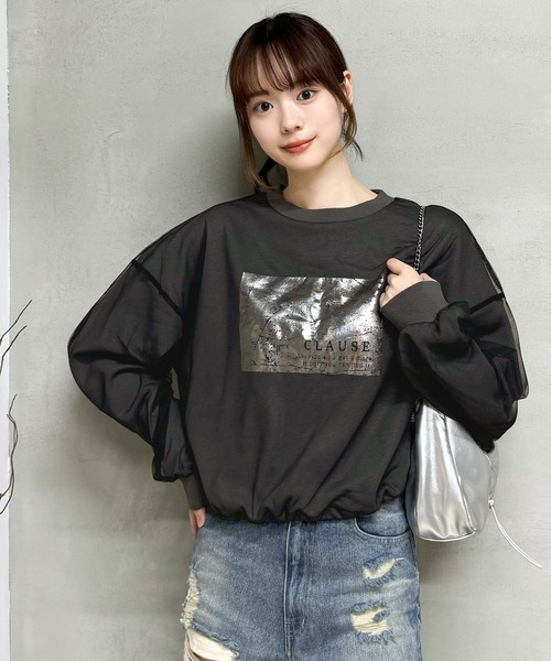 mily bilet(ミウィビレット)の「【mily bilet】楽しむチュール素材。箔プリントチュール重ねスピンドルスウェット(スウェット・レディース・アイボリー/オートミール/杢グレー/チャコールグレー・MEDIUM/LARGE/X-LARGE/SMALL)」の11枚目の写真