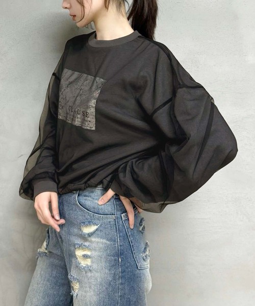 mily bilet(ミウィビレット)の「【mily bilet】楽しむチュール素材。箔プリントチュール重ねスピンドルスウェット(スウェット・レディース・アイボリー/オートミール/杢グレー/チャコールグレー・MEDIUM/LARGE/X-LARGE/SMALL)」の10枚目の写真