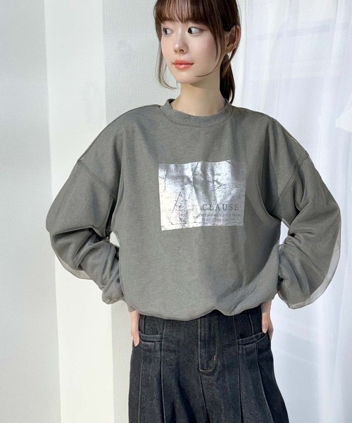 mily bilet(ミウィビレット)の「【mily bilet】楽しむチュール素材。箔プリントチュール重ねスピンドルスウェット(スウェット・レディース・アイボリー/オートミール/杢グレー/チャコールグレー・MEDIUM/LARGE/X-LARGE/SMALL)」の13枚目の写真