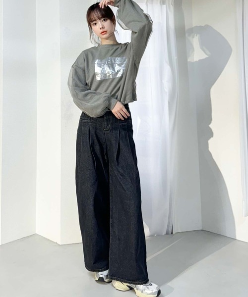 mily bilet(ミウィビレット)の「【mily bilet】楽しむチュール素材。箔プリントチュール重ねスピンドルスウェット(スウェット・レディース・アイボリー/オートミール/杢グレー/チャコールグレー・MEDIUM/LARGE/X-LARGE/SMALL)」の14枚目の写真