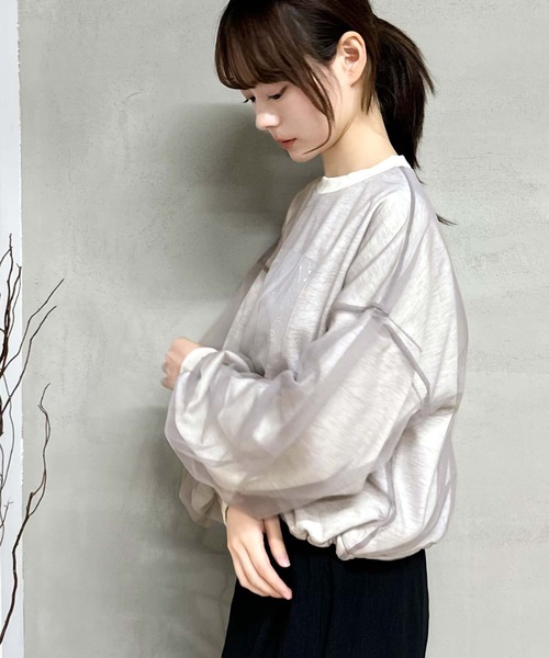 mily bilet(ミウィビレット)の「【mily bilet】楽しむチュール素材。箔プリントチュール重ねスピンドルスウェット(スウェット・レディース・アイボリー/オートミール/杢グレー/チャコールグレー・MEDIUM/LARGE/X-LARGE/SMALL)」の19枚目の写真