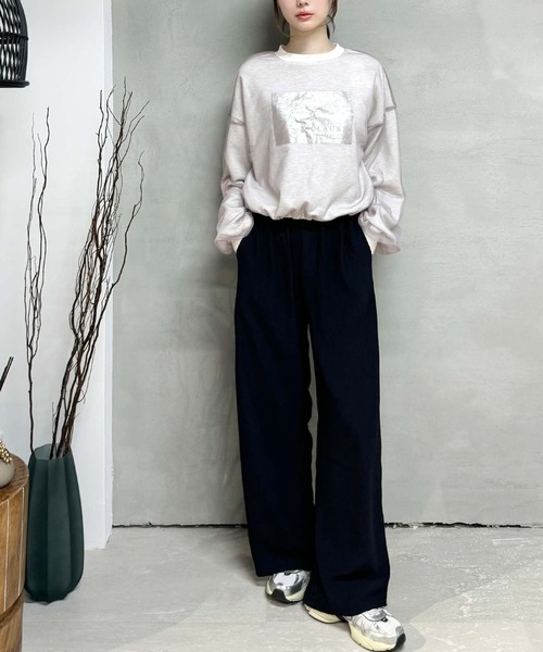 mily bilet(ミウィビレット)の「【mily bilet】楽しむチュール素材。箔プリントチュール重ねスピンドルスウェット(スウェット・レディース・アイボリー/オートミール/杢グレー/チャコールグレー・MEDIUM/LARGE/X-LARGE/SMALL)」の18枚目の写真