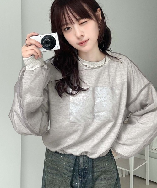 セール】【mily bilet】楽しむチュール素材。箔プリントチュール重ね