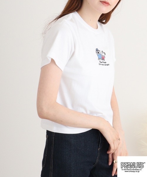 PEANUTS（ピーナッツ）の「PEANUTS クロップドTシャツ（Tシャツ/カットソー・レディース・ホワイト/ブラック/コーラル・S/M/L）」の9枚目の写真