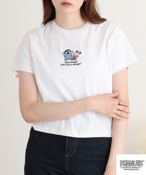 PEANUTS（ピーナッツ）の「PEANUTS クロップドTシャツ（Tシャツ/カットソー・レディース・ホワイト/ブラック/コーラル・S/M/L）」の10枚目の写真