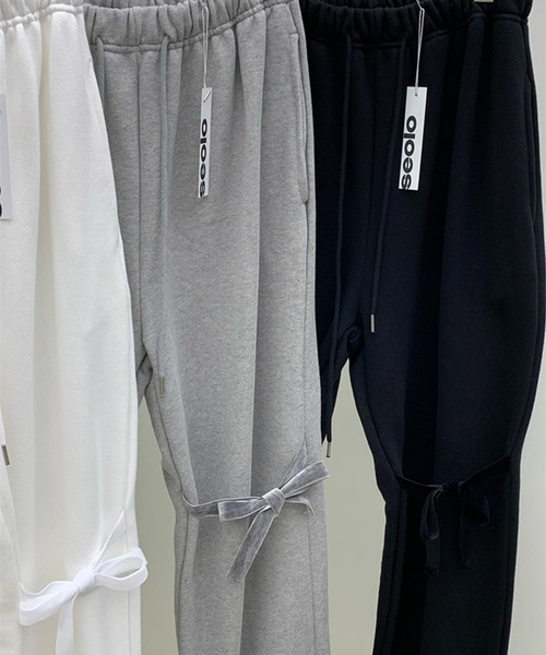 フェイクツーピース フレアパンツ スウェット ルーズ カジュアル セール】【M2SUQARED/エムツースクエア】フロントリボンフレア