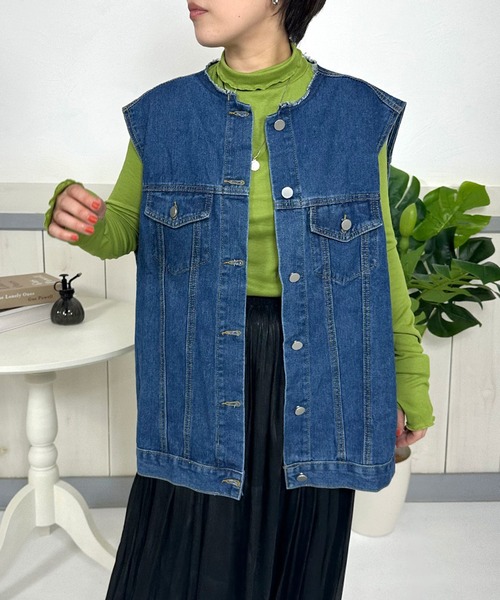 セール】カットオフノーカラーデニムベスト（ベスト）｜CRB