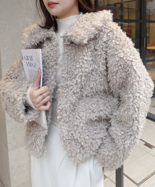 セール】プードルボア2wayカラーショートジャケット（ブルゾン