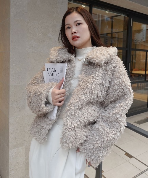 セール】プードルボア2wayカラーショートジャケット（ブルゾン