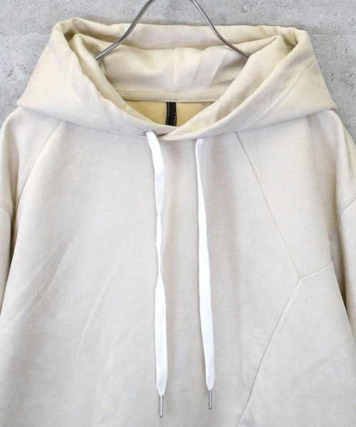Ritzy(リッツィー)の「faux suede switching design cutsew/スウェードタッチ 切り替えデザイン パーカー レディース メンズ(パーカー・メンズ・オフホワイト/チャコールグレー/ブラック/グレイッシュベージュ/サックスブルー・M/L/XL)」の11枚目の写真