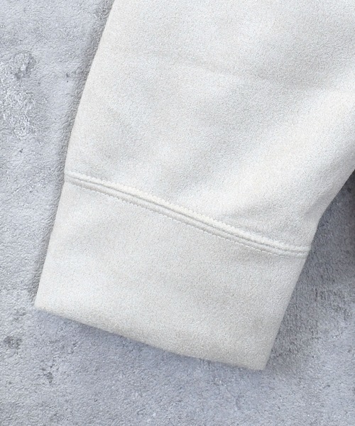Ritzy(リッツィー)の「faux suede switching design cutsew/スウェードタッチ 切り替えデザイン パーカー レディース メンズ(パーカー・メンズ・オフホワイト/チャコールグレー/ブラック/グレイッシュベージュ/サックスブルー・M/L/XL)」の13枚目の写真