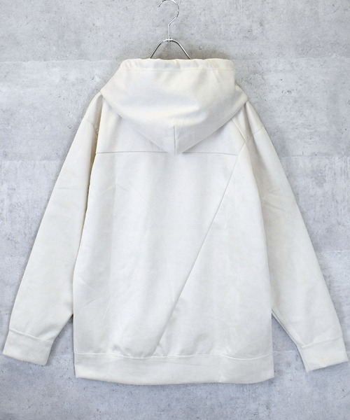 Ritzy(リッツィー)の「faux suede switching design cutsew/スウェードタッチ 切り替えデザイン パーカー レディース メンズ(パーカー・メンズ・オフホワイト/チャコールグレー/ブラック/グレイッシュベージュ/サックスブルー・M/L/XL)」の10枚目の写真