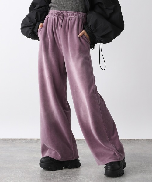 ジーナシス　ベロア　ワイドパンツ JEANASIS - 良品✨JEANASIS ワイドパンツ ベロア ストライプ 黒