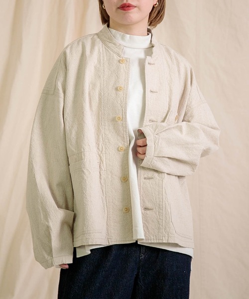 Brocante（ブロカント）の「[Brocante / ブロカント] 綿麻キャンバス トラヴァイユジャケット（ノーカラージャケット・レディース・ブラック/ホワイト/アイボリー・2）」の14枚目の写真