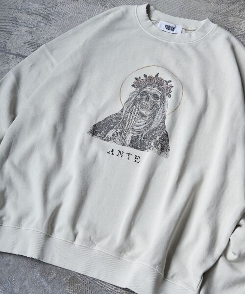 PUBLUX(パブリュクス)の「PUBLUX/パブリュクス ANTE 別注 End of Innocence プリント裏毛スウェット【限定展開】(スウェット・メンズ・オフホワイト/スミクロ・SMALL/MEDIUM/LARGE)」の7枚目の写真