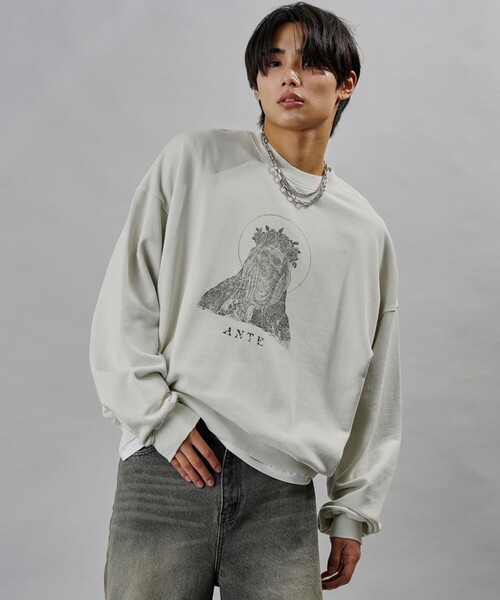 PUBLUX(パブリュクス)の「PUBLUX/パブリュクス ANTE 別注 End of Innocence プリント裏毛スウェット【限定展開】(スウェット・メンズ・オフホワイト/スミクロ・SMALL/MEDIUM/LARGE)」の20枚目の写真