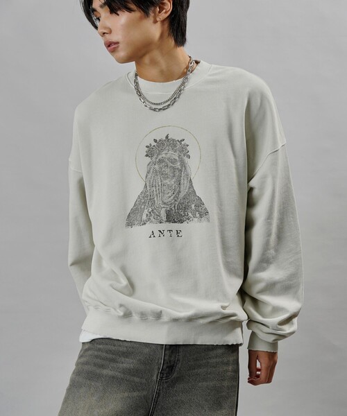 PUBLUX(パブリュクス)の「PUBLUX/パブリュクス ANTE 別注 End of Innocence プリント裏毛スウェット【限定展開】(スウェット・メンズ・オフホワイト/スミクロ・SMALL/MEDIUM/LARGE)」の22枚目の写真