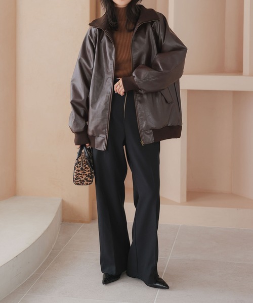 セール】ハイネックフェイクレザーブルゾン（ブルゾン）｜KOBE LETTUCE