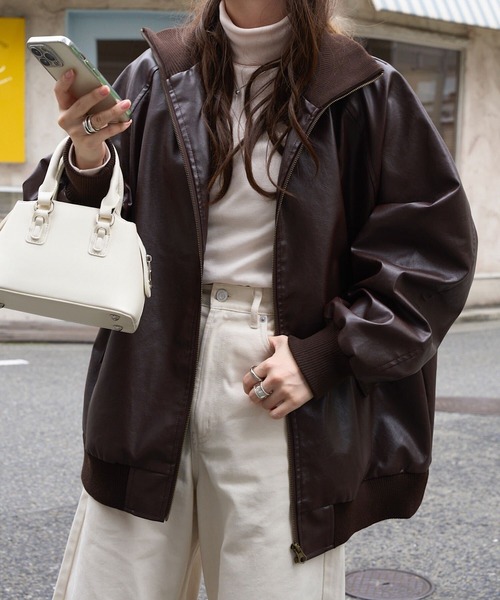 セール】ハイネックフェイクレザーブルゾン（ブルゾン）｜KOBE LETTUCE