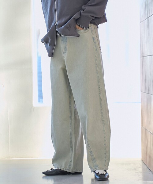 【春気分上がる美シルエットパンツ】デニムトッピングカーブパンツ（デニムパンツ）｜coen（コーエン）