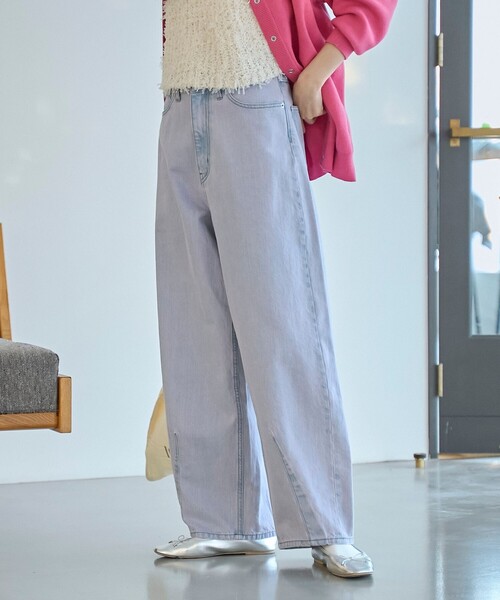 coen(コーエン)の「【春気分上がる美シルエットパンツ】デニムトッピングカーブパンツ(デニムパンツ・レディース・ピンク/オレンジ・S/M/L)」の3枚目の写真