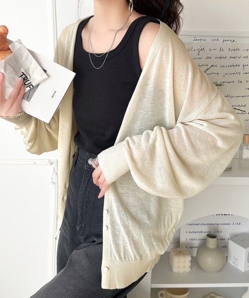 classicalelf（クラシカルエルフ）の「【羽織り/持ち運び便利！】シアーパフスリーブサムホールVネックニットカーディガン（長袖）（カーディガン/ボレロ・レディース・ライトブルー/アイボリー/グレイッシュベージュ/ブラック・X-LARGE/SMALL/MEDIUM/LARGE）」の18枚目の写真
