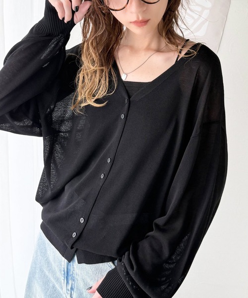 classicalelf（クラシカルエルフ）の「【羽織り/持ち運び便利！】シアーパフスリーブサムホールVネックニットカーディガン（長袖）（カーディガン/ボレロ・レディース・ライトブルー/アイボリー/グレイッシュベージュ/ブラック・X-LARGE/SMALL/MEDIUM/LARGE）」の10枚目の写真