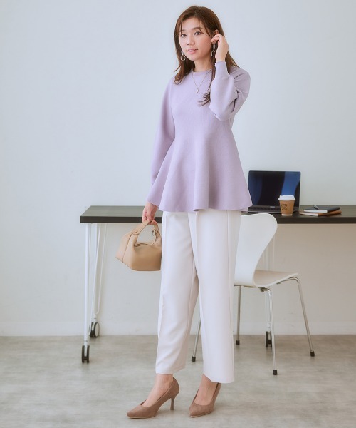 7days Life Styling(セブンデイズライフスタイリング)の「ペプラムパフスリーブニット(乾燥機OK・ウォッシャブル・静電防止・毛玉になりにくい・UVカット)<大きいサイズ有>(ニット/セーター・レディース・サックスブルー/ラベンダー/ネイビー/グリーン・4L/3L/LL/L/M/S/6L/5L)」の14枚目の写真