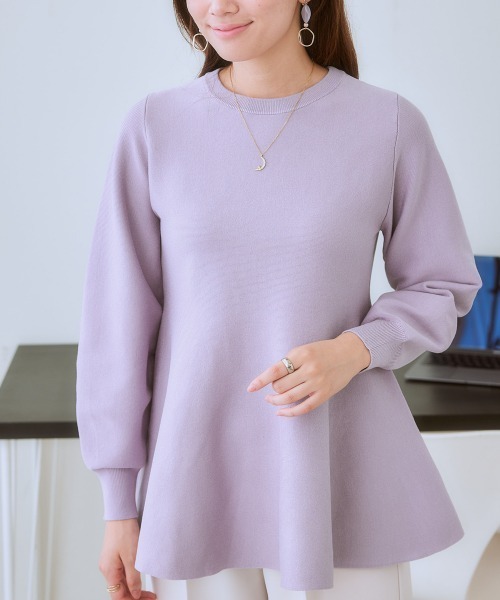 7days Life Styling(セブンデイズライフスタイリング)の「ペプラムパフスリーブニット(乾燥機OK・ウォッシャブル・静電防止・毛玉になりにくい・UVカット)<大きいサイズ有>(ニット/セーター・レディース・サックスブルー/ラベンダー/ネイビー/グリーン・4L/3L/LL/L/M/S/6L/5L)」の15枚目の写真