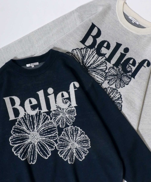 セール】Flower Design Jacquard Knit Pullover/フラワー柄