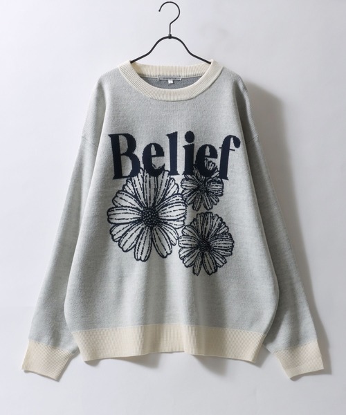 セール】Flower Design Jacquard Knit Pullover/フラワー柄