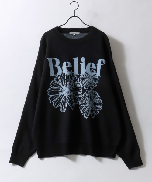 セール】Flower Design Jacquard Knit Pullover/フラワー柄