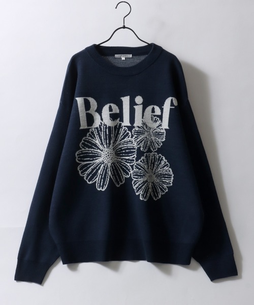 セール】Flower Design Jacquard Knit Pullover/フラワー柄