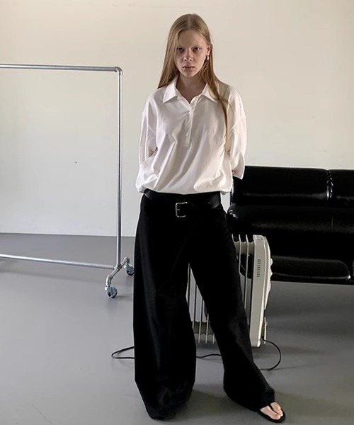 LONSLAN(ロンスラン)の「ハーフスリーブビッグポロシャツ LON25s010(ポロシャツ・レディース・ホワイト/ホワイト×ブラック/グレー・M/S)」の5枚目の写真