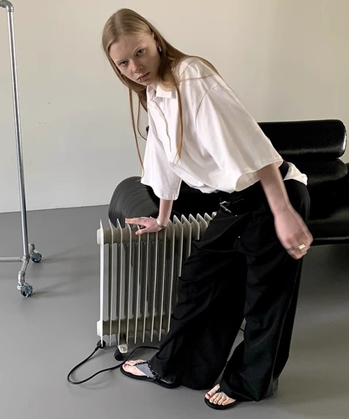 LONSLAN(ロンスラン)の「ハーフスリーブビッグポロシャツ LON25s010(ポロシャツ・レディース・ホワイト/ホワイト×ブラック/グレー・M/S)」の9枚目の写真