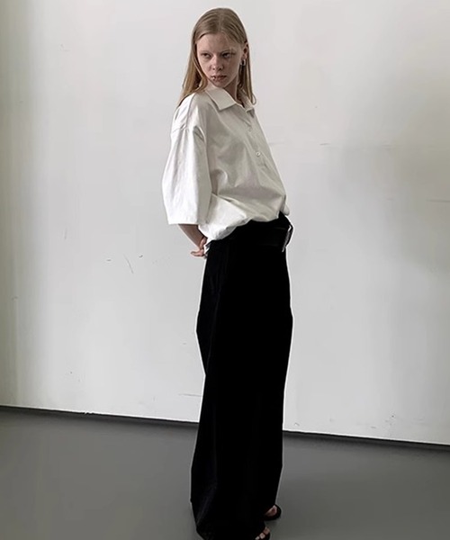 LONSLAN(ロンスラン)の「ハーフスリーブビッグポロシャツ LON25s010(ポロシャツ・レディース・ホワイト/ホワイト×ブラック/グレー・M/S)」の7枚目の写真