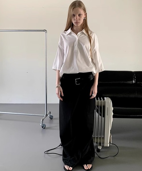 LONSLAN(ロンスラン)の「ハーフスリーブビッグポロシャツ LON25s010(ポロシャツ・レディース・ホワイト/ホワイト×ブラック/グレー・M/S)」の8枚目の写真