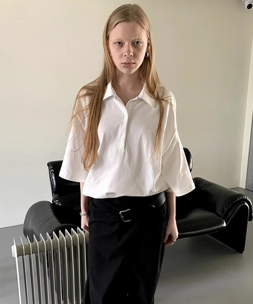 LONSLAN(ロンスラン)の「ハーフスリーブビッグポロシャツ LON25s010(ポロシャツ・レディース・ホワイト/ホワイト×ブラック/グレー・M/S)」の10枚目の写真
