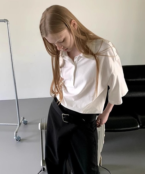 LONSLAN(ロンスラン)の「ハーフスリーブビッグポロシャツ LON25s010(ポロシャツ・レディース・ホワイト/ホワイト×ブラック/グレー・M/S)」の17枚目の写真