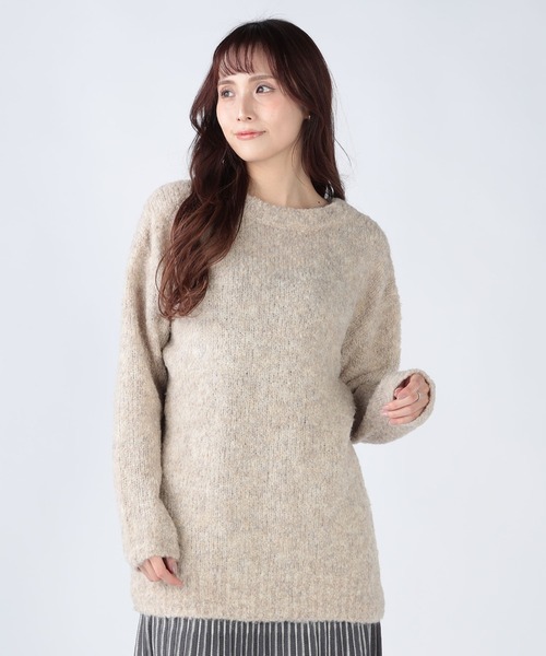 CECIL McBEE（セシルマクビー）の「ブークレ前後２WAYチュニック（ニット/セーター・レディース・ライトベージュ/ブラック/ライトグレー/ベージュ・MEDIUM）」の8枚目の写真