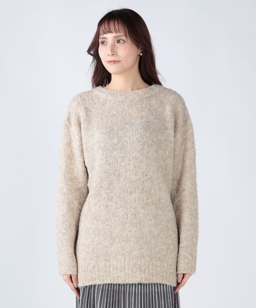CECIL McBEE（セシルマクビー）の「ブークレ前後２WAYチュニック（ニット/セーター・レディース・ライトベージュ/ブラック/ライトグレー/ベージュ・MEDIUM）」の9枚目の写真