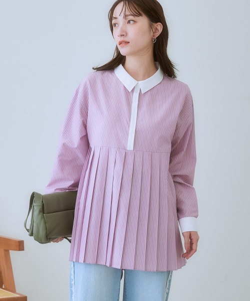 SMILE LAND（スマイルランド）の「＜大きいサイズ＞ タックシャツチュニック（シャツ/ブラウス・レディース・パープル系/ネイビー系/ブラック系/ホワイト系/オフホワイト・L/5L/4L/3L/LL）」の5枚目の写真