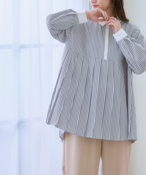 SMILE LAND（スマイルランド）の「＜大きいサイズ＞ タックシャツチュニック（シャツ/ブラウス・レディース・パープル系/ネイビー系/ブラック系/ホワイト系/オフホワイト・L/5L/4L/3L/LL）」の7枚目の写真